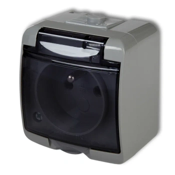 Gniazdo JUNIOR 1x 2P+Z klapka dymna popielaty