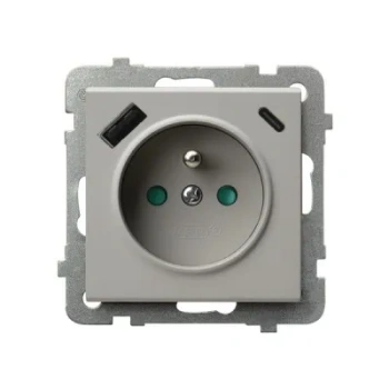 Gniazdo pojedyncze z uziemieniem, przesłoną torów prądowych USB A+C SONATA KASZMIR