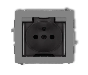 Mechanizm gniazda bryzgoszczelnego 2P+Z klap szary DECO