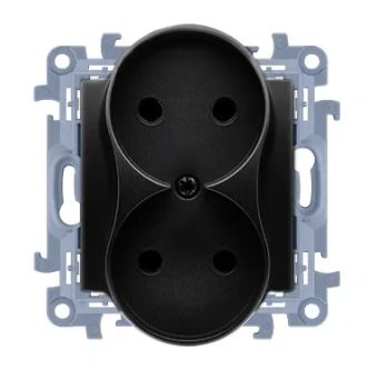 Simon10 Gniazdo 2x b/u 16A 250V czarny mat