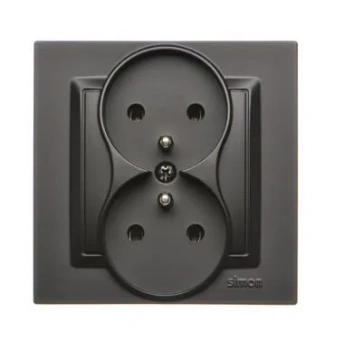 Simon10 Gniazdo podwójne z/u 16A 250V czarny mat