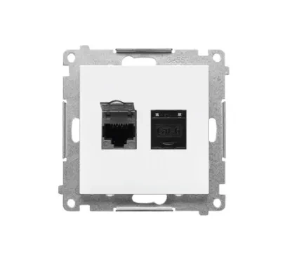 Gniazdo komputerowe podwójne RJ45 kat. 6, Simon55, biały mat