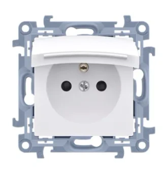 Simon10 Gniazdo pojedyn. IP44 z uszcz. przesł. biała