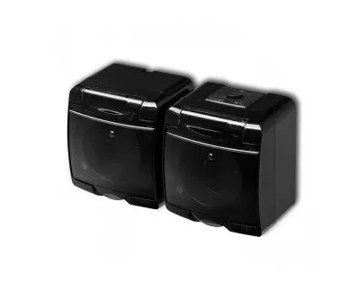 JUNIOR Gniazdo 2x 2x2P+Z klapka dymna czarny