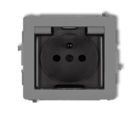 Mechanizm gniazda bryzgoszczelnego 2P+Z klap szary DECO