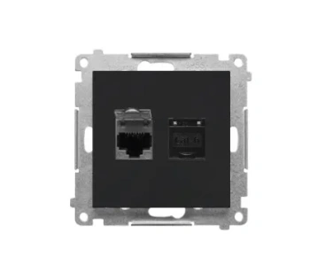 Gniazdo komputerowe podwójne RJ45 kat. 6 Simon55, czarny mat