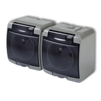 Gniazdo JUNIOR 2x 2x2P+Z klapka dymna popielaty