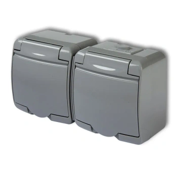 Gniazdo JUNIOR 2x 2x2P z klapka popielaty