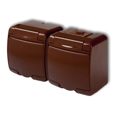 Gniazdo JUNIOR 2x 2x2P+Z klapka brązowa brązowy