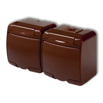 Gniazdo JUNIOR 2x 2x2P+Z klapka brązowa brązowy