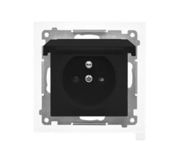 Simon55 Gniazdo wtyczk. Poj. z/uszcz. czarny mat