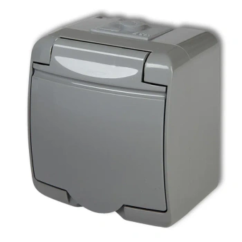 Gniazdo JUNIOR 1x 2P z klapka popielaty