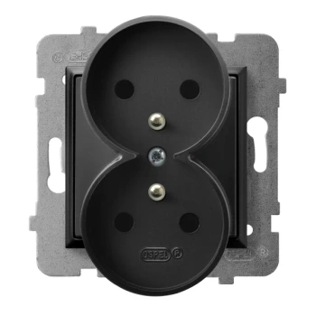 Gniazdo podwójne z uziemieniem moduł bez  ramki ARIA czarny matowy