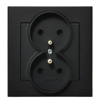 Gniazdo podwójne z uziemieniem kompletne  z ramką SONATA czarny matowy